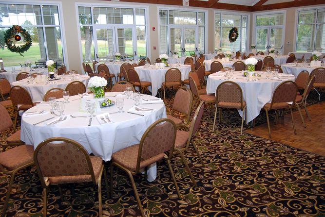 Tables set up for event at Brenham Country Club